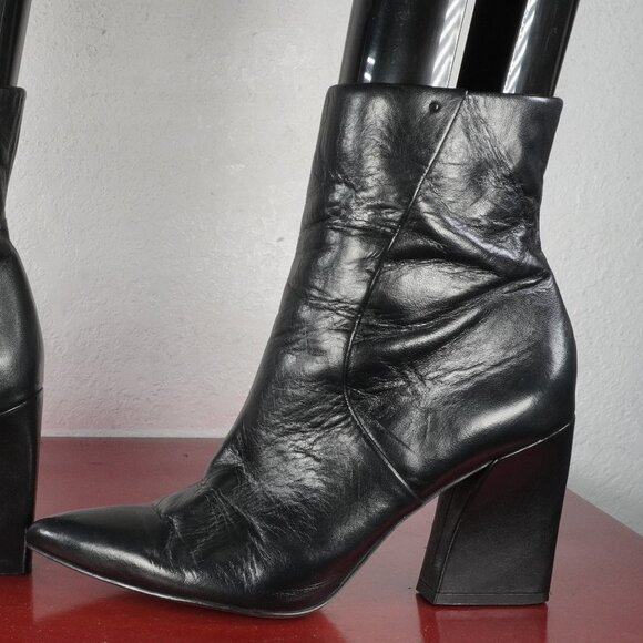 Women's Franco Sarto Black Leather Ankle High Wedge Fashion Boots Booties 6 - Picture 1 of 7